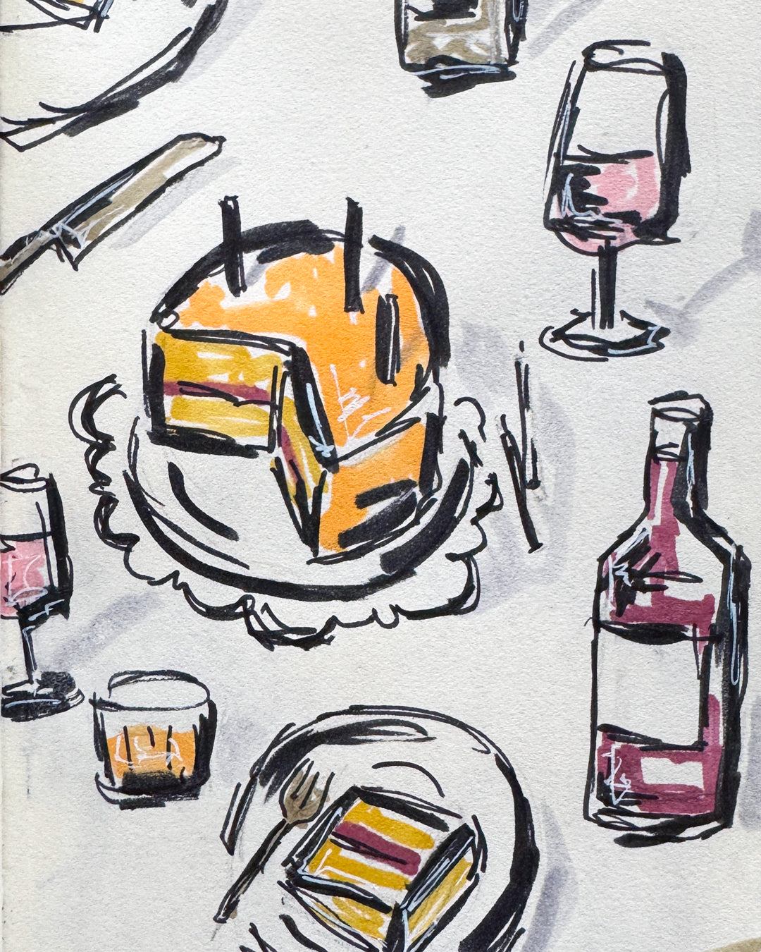 greeting card illustration loose birthday cake