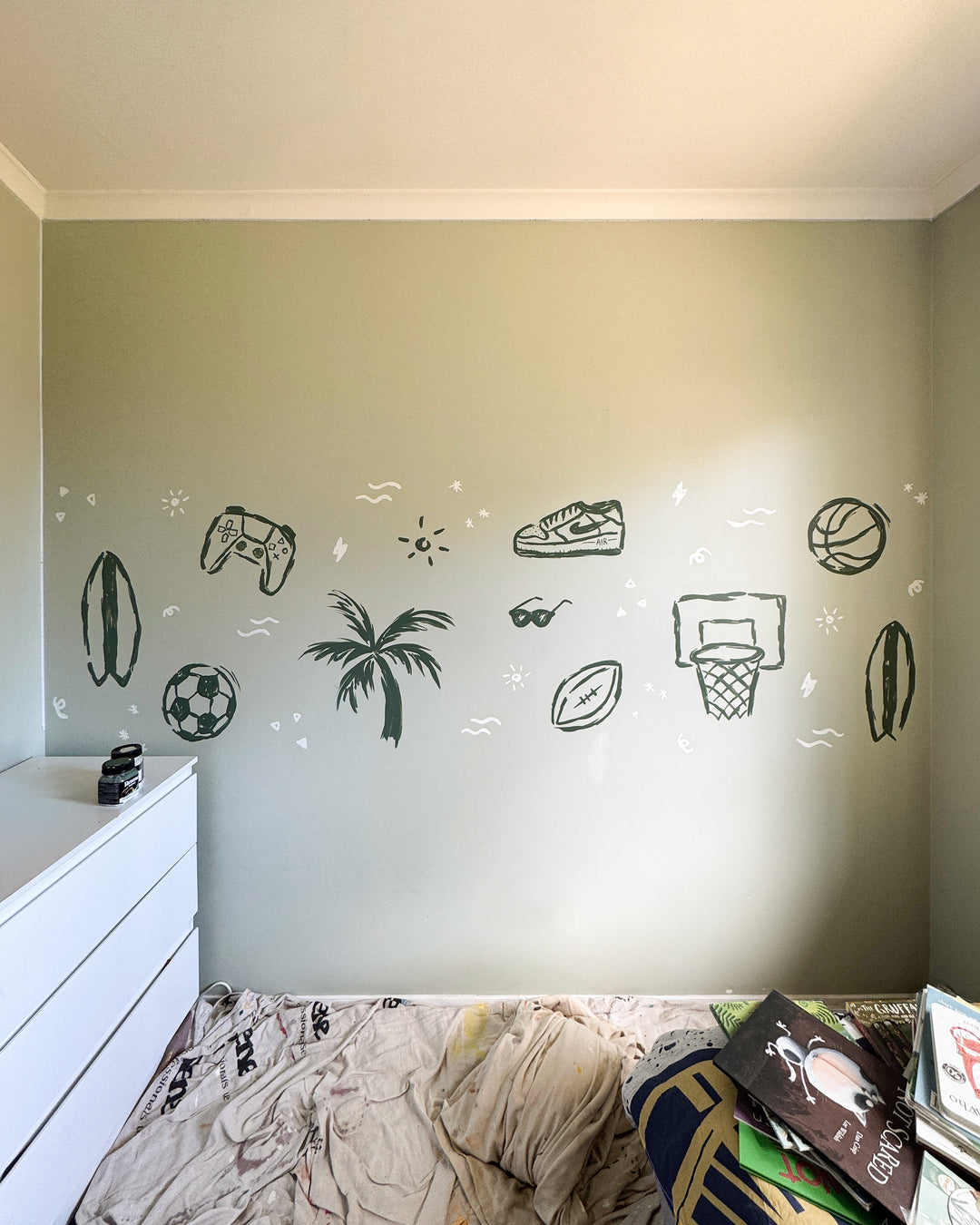 kids bedroom mural sports theme