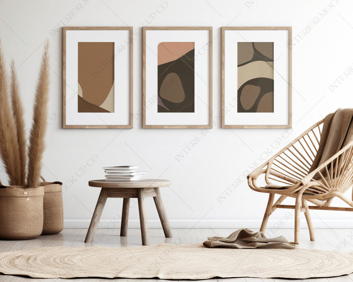 Set of 3 frames PSD mockup for wall art printables 20x30 frame mockup wood