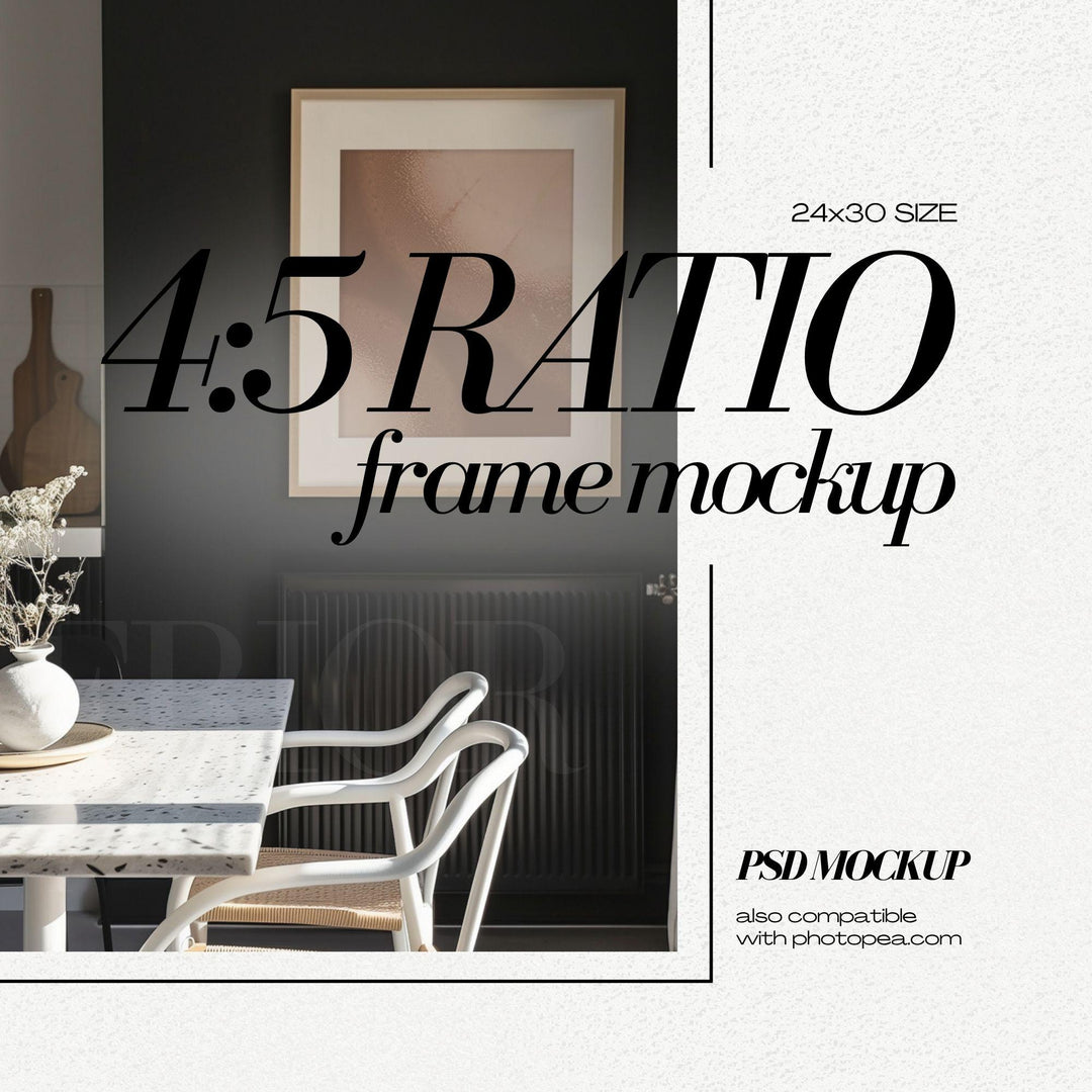 4x5 Frame Mockup PSD Modern Black Dining Room 24x30 Wood Frames Mock Up