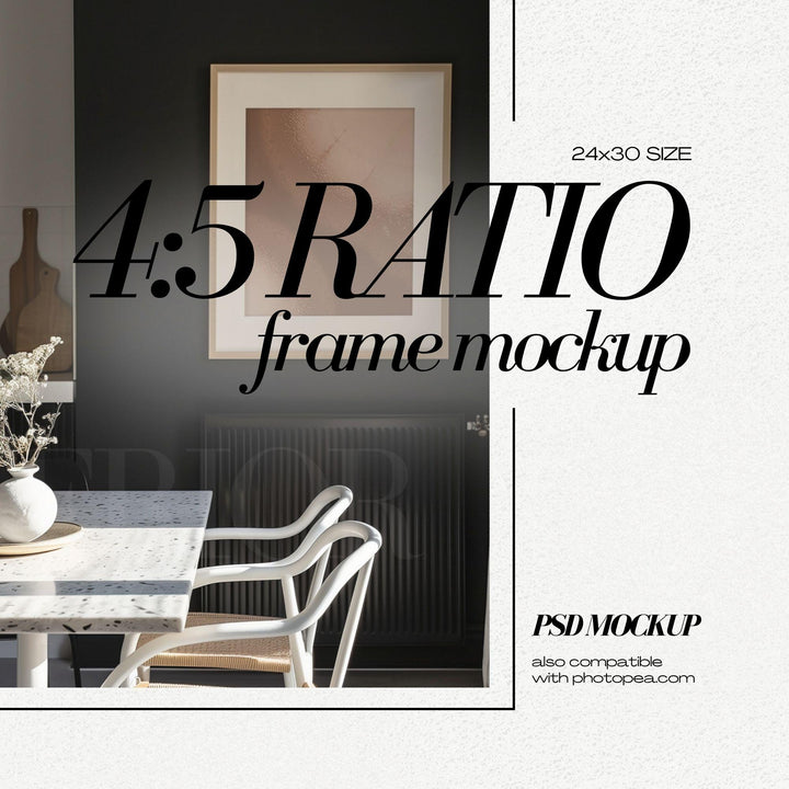 4x5 Frame Mockup PSD Modern Black Dining Room 24x30 Wood Frames Mock Up