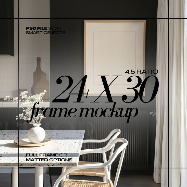4x5 Frame Mockup PSD Modern Black Dining Room 24x30 Wood Frames Mock Up