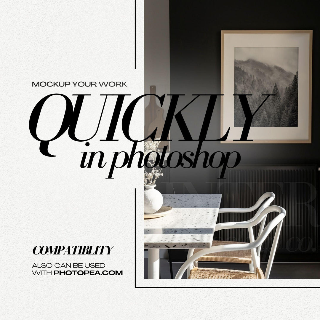 4x5 Frame Mockup PSD Modern Black Dining Room 24x30 Wood Frames Mock Up