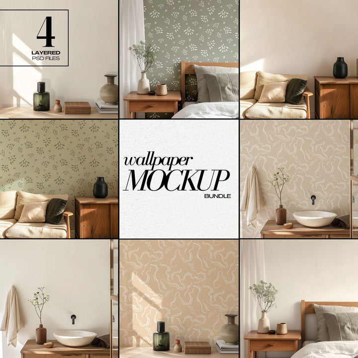 PSD Wallpaper Mockup Bundle Neutral Interior Mockups for Repeat Patterns