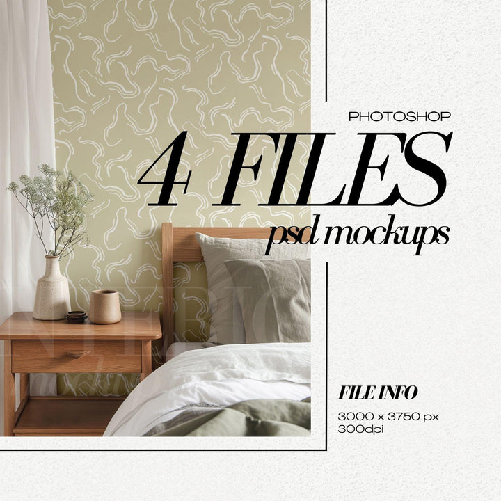 PSD Wallpaper Mockup Bundle Neutral Interior Mockups for Repeat Patterns
