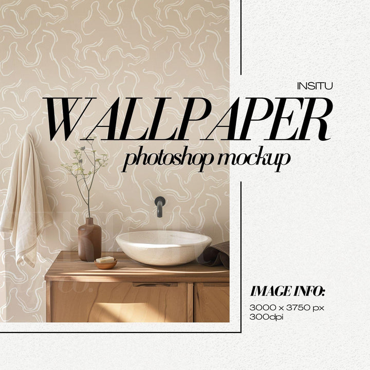 PSD Wallpaper Mockup Boho Bathroom Interior Wall Mural Mockups for Repeat Patterns
