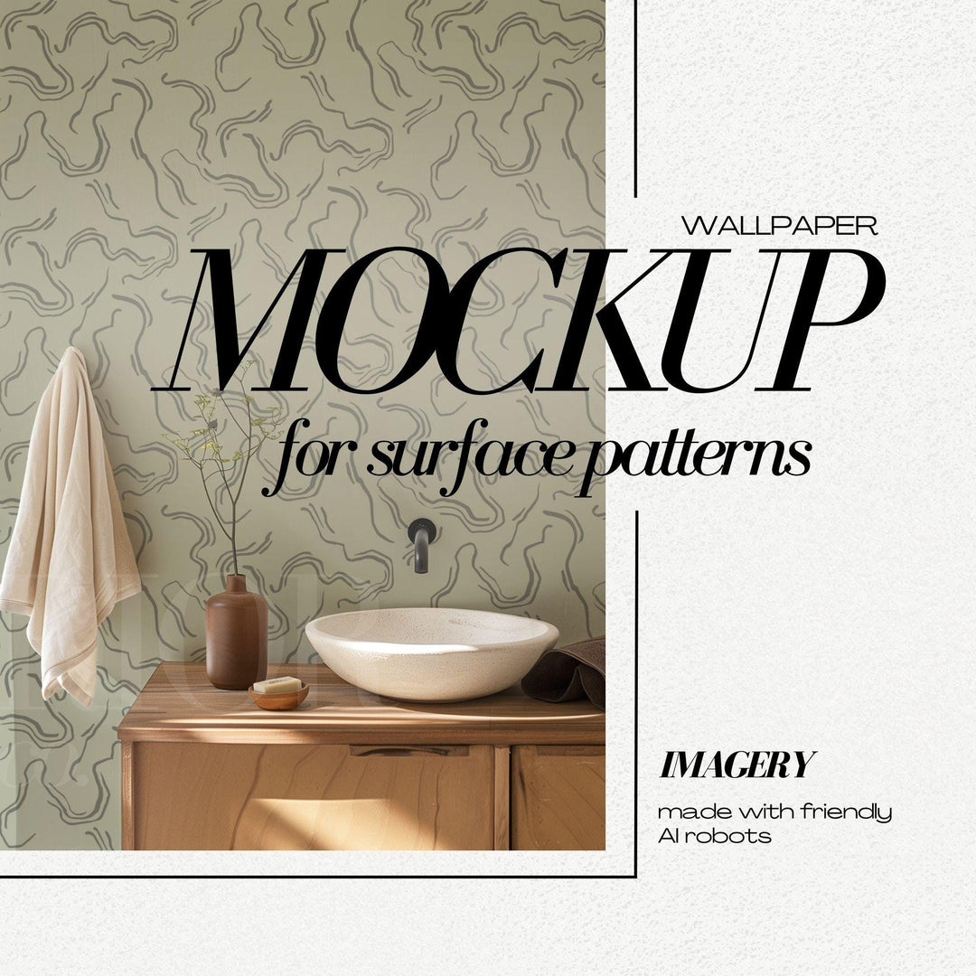 PSD Wallpaper Mockup Boho Bathroom Interior Wall Mural Mockups for Repeat Patterns