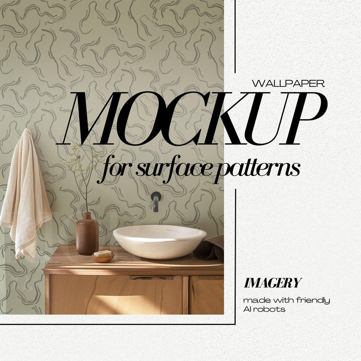 PSD Wallpaper Mockup Boho Bathroom Interior Wall Mural Mockups for Repeat Patterns