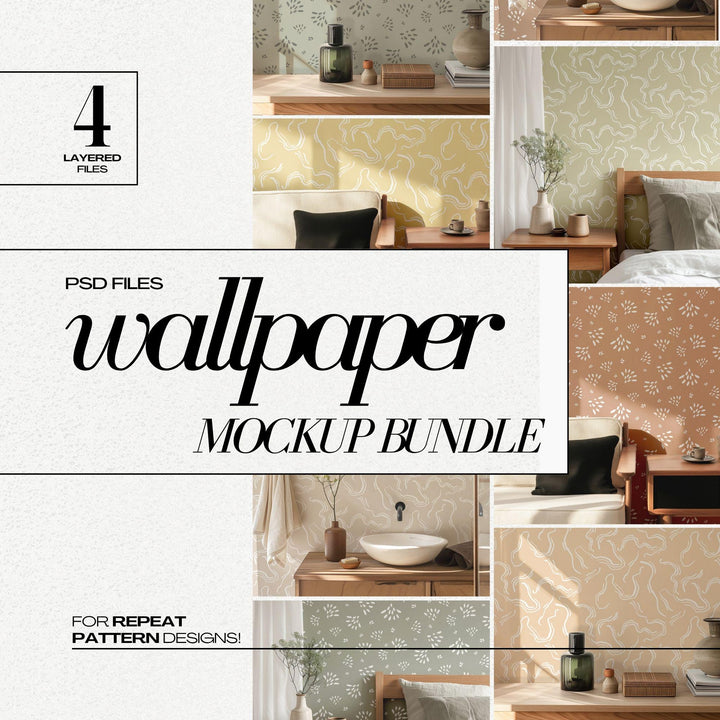 PSD Wallpaper Mockup Bundle Neutral Interior Mockups for Repeat Patterns