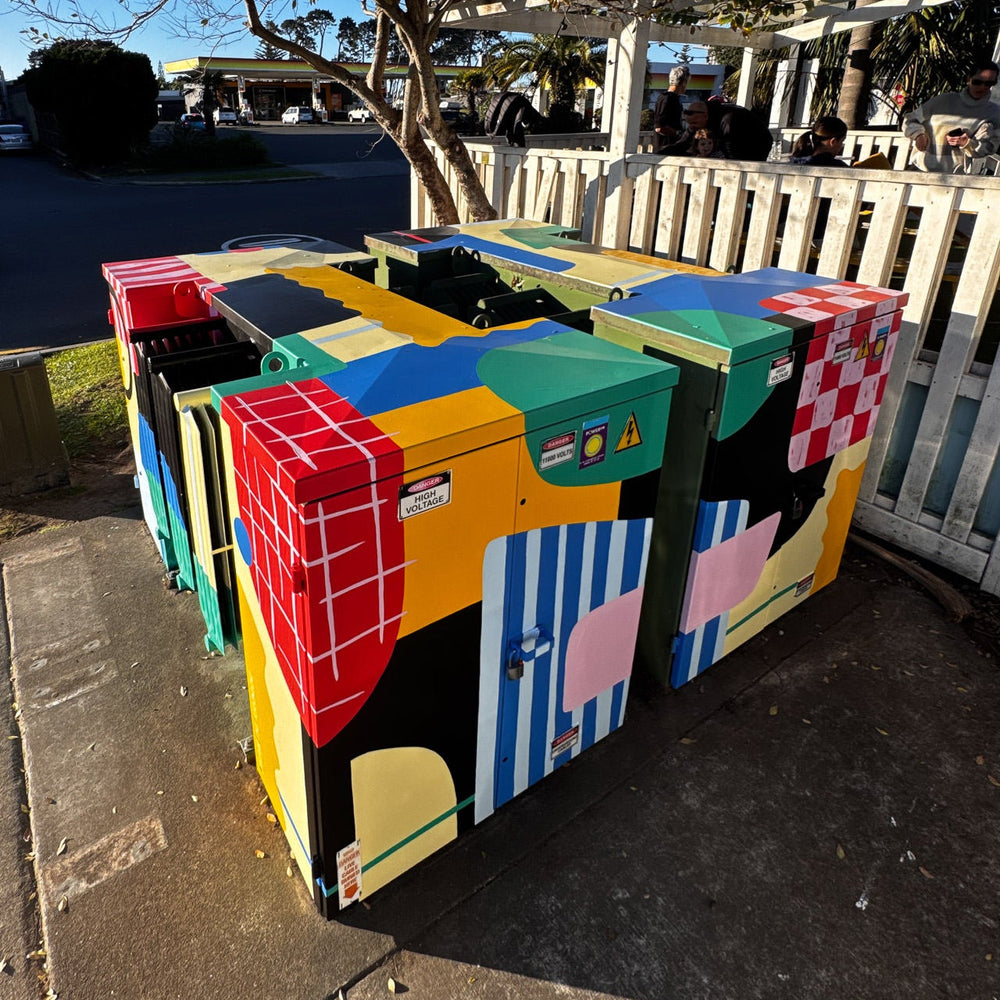 Colourful abstract mural painting for papamoa plaza
